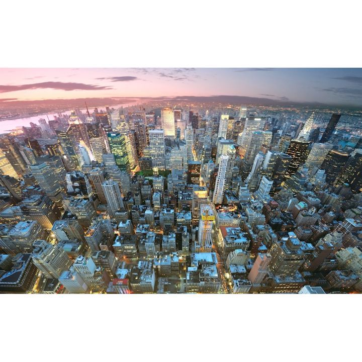 絵画風 壁紙ポスター (はがせるシール式) ニューヨークのパノラマ夜景 夕焼けのマンハッタン AT キャラクロ NYK-013W1 (ワイド版 921mm×576mm) ＜日本製＞ ウォールステッカー お風呂ポスター