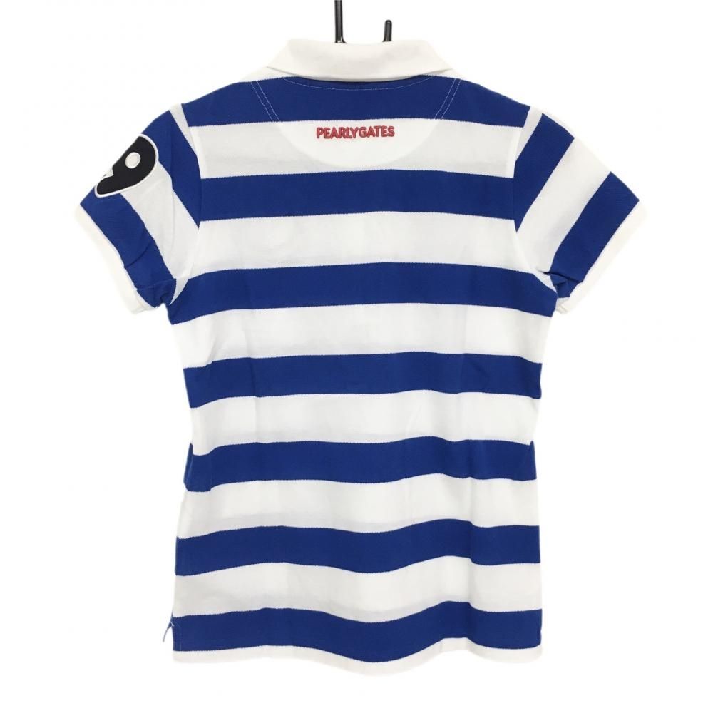 ☆特価☆パーリーゲイツ 半袖ポロシャツ ブルー×白 ボーダー スマイル