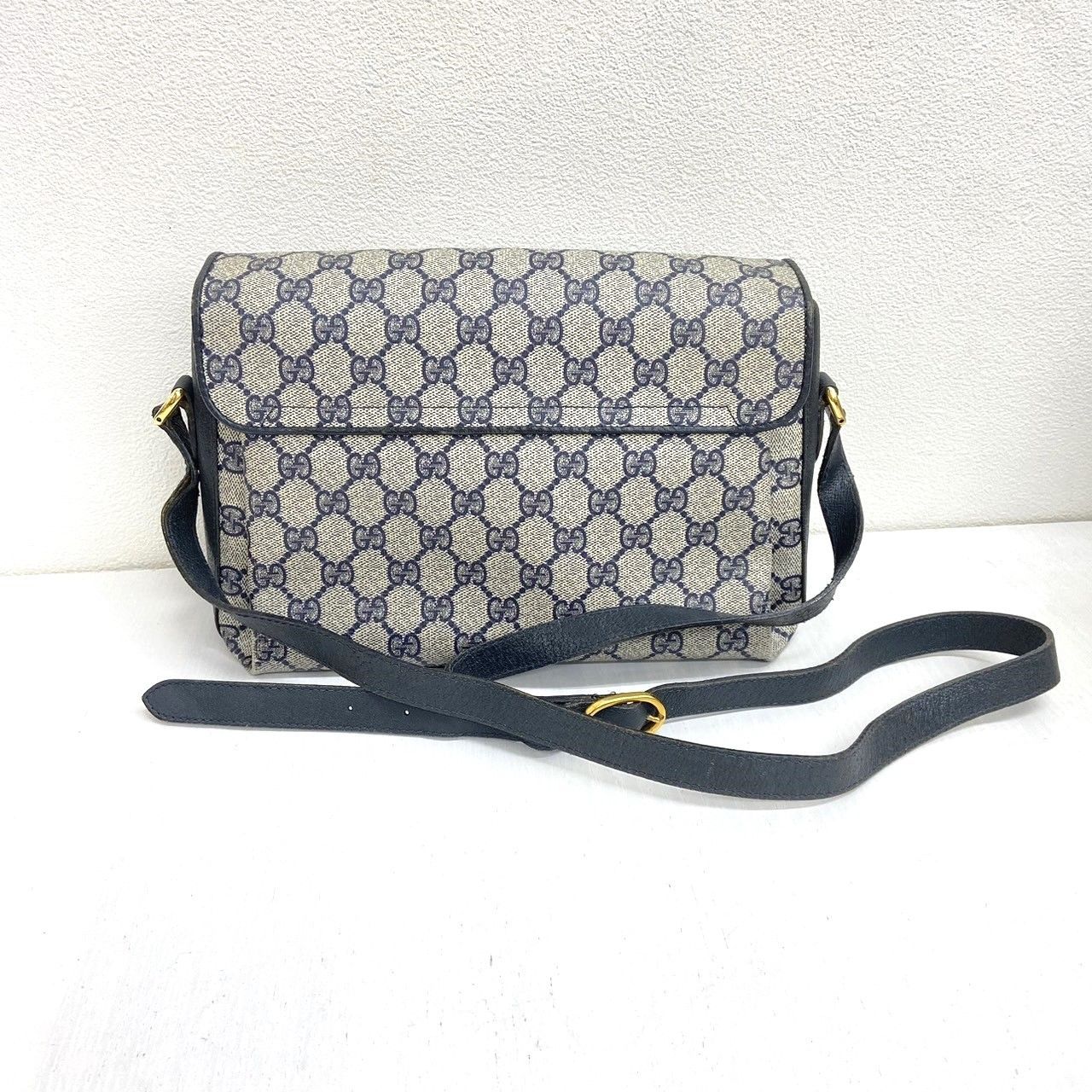 GUCCI グッチ オールドグッチ ショルダーバッグ シェリーライン ネイビー GG柄 PVC×レザー ヴィンテージ 904.02.084 - メルカリ