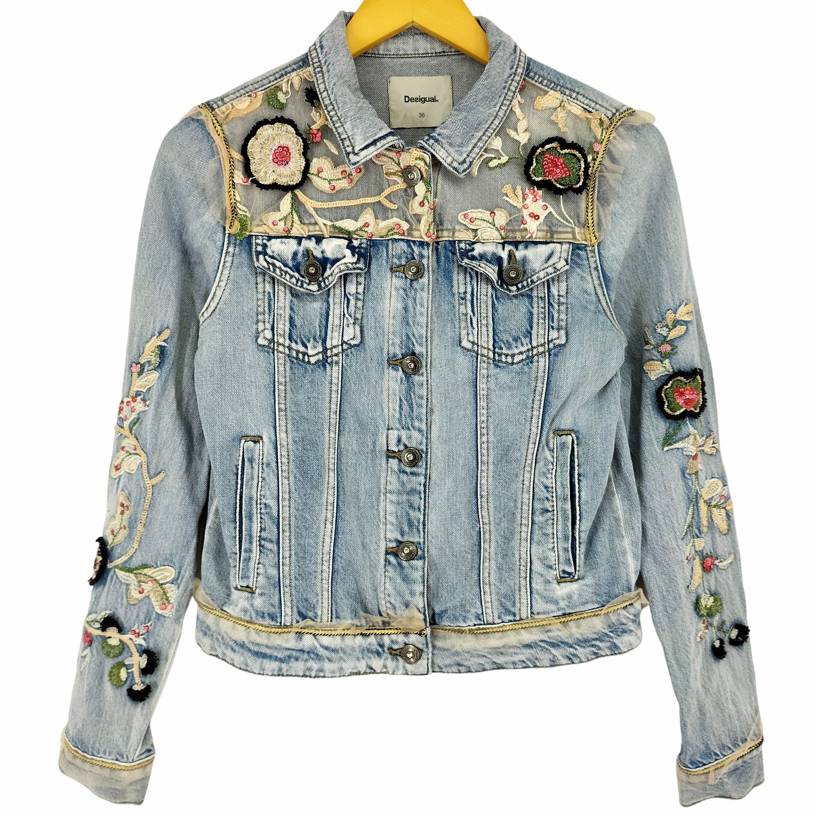 デシグアル Desigual デニムジャケット FLOWERS & PEARLS レディース