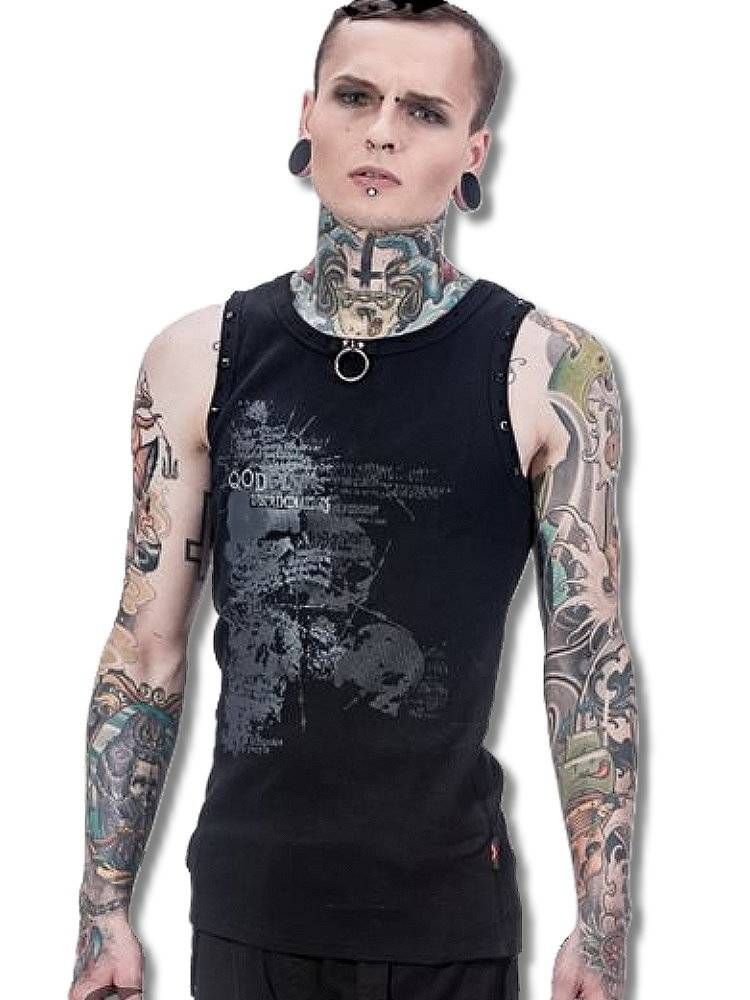 メタル ゴシック メンズ ファッション タンクトップ Oリング ドクロ 角鋲 テレコ 服 黒 再入荷 | rfa244