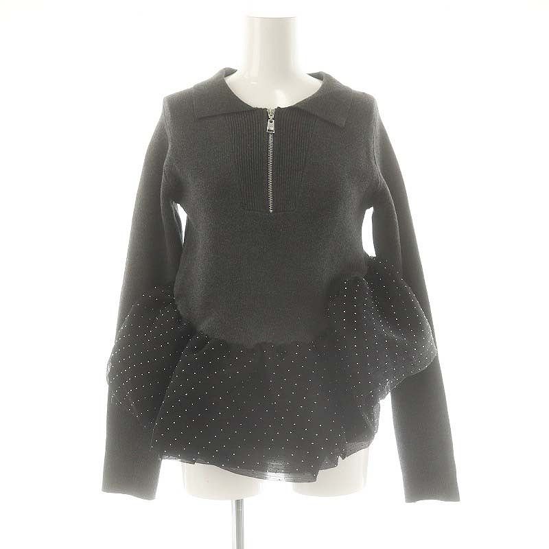ビビィ Bibiy. LISA PEPURAMU KNIT ニット フ セーター ペプラム 切替 ドット F 黒 グレー |MI OS