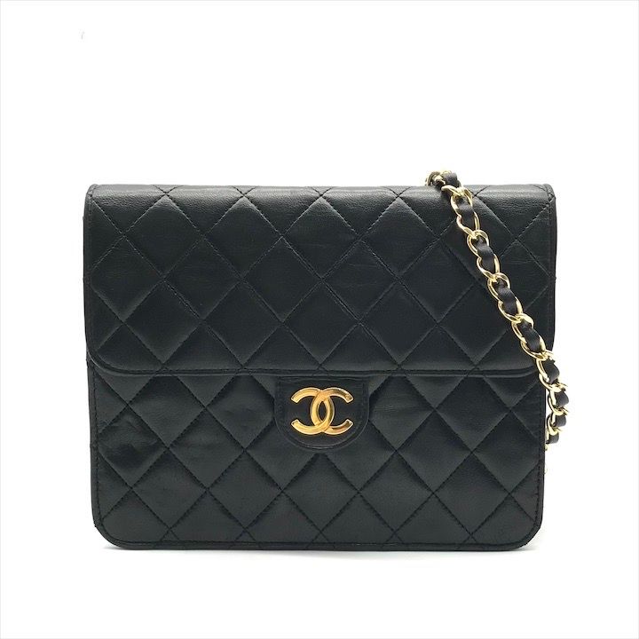 CHANEL シャネル マトラッセ ココマーク プッシュロック ラムレザー チェーン ショルダー バッグ ブラック カバン 鞄 かばん a8131