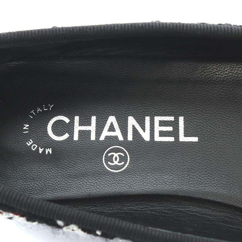 シャネル CHANEL バレエシューズ パンプス フラット ツイード ココマーク リボンモチーフ 38C 25cm 黒 ブラック 白 ホワイト  GO2819 /YO1 - メルカリ