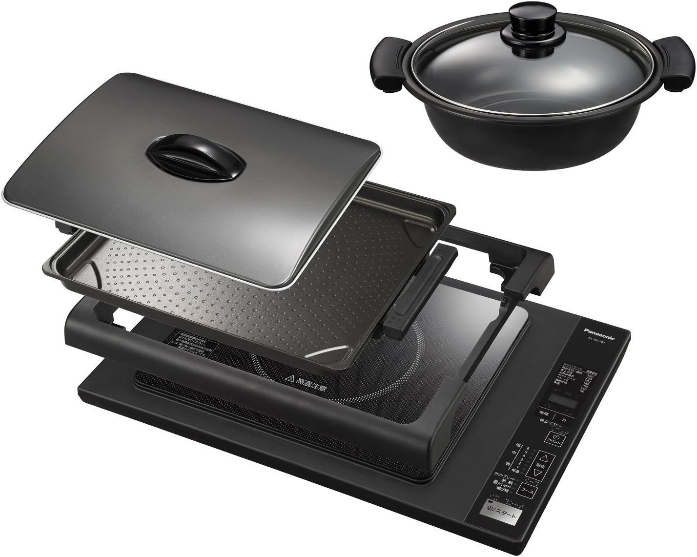 Panasonic|パナソニック ホットプレート IH 7段階火力調整 焼肉 ホットケーキ クレープ お好み焼き 鍋付き ブラック KZ-HP2100-K