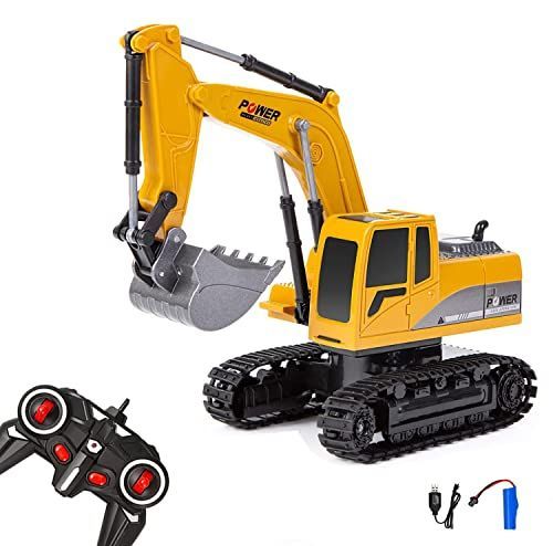 多機能ショベルカー 掘削機 RCブルドーザー 子供のおもちゃの車 建設車両おもちゃ ラジオコントロール 小さいサイズ 1/24 (黄)