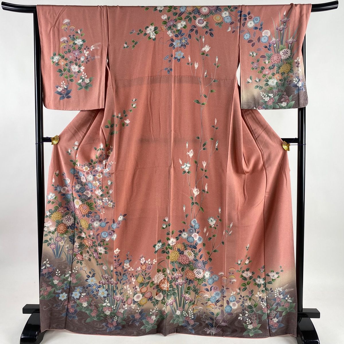 訪問着 美品 名品 菊 椿 染分け 金銀彩 ピンク 袷 身丈169cm 裄丈68cm