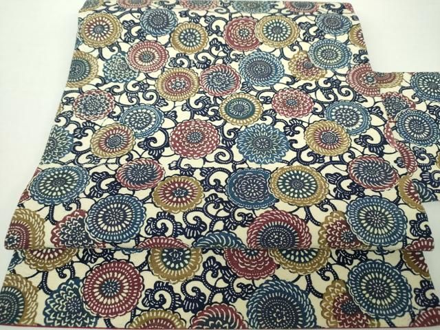 平和屋着物●全通柄九寸名古屋帯 型染 菊唐草 正絹 DAAY1656ps