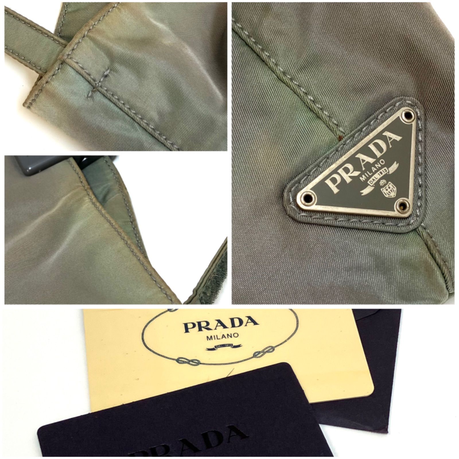 PRADA＊プラダ バンドバッグ ナイロン グレー系 三角プレート 
