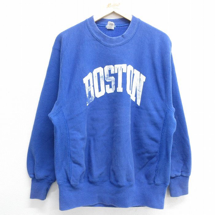 XL/古着 長袖 スウェット メンズ 90s ボストン クルーネック 青 ブルー spe 24apr23 中古 スエット トレーナー トップス