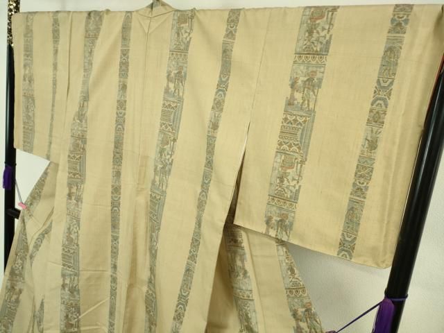 平和屋着物□極上 本場眞綿結城紬 壁画文様 やまと誂製 証紙付き 逸品  