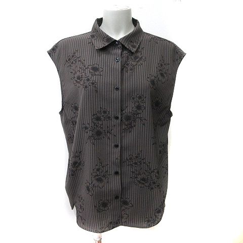 イエナ IENA ブラウス フレンチスリーブ ストライプ 花柄 38 M 茶 ブラウン /YI