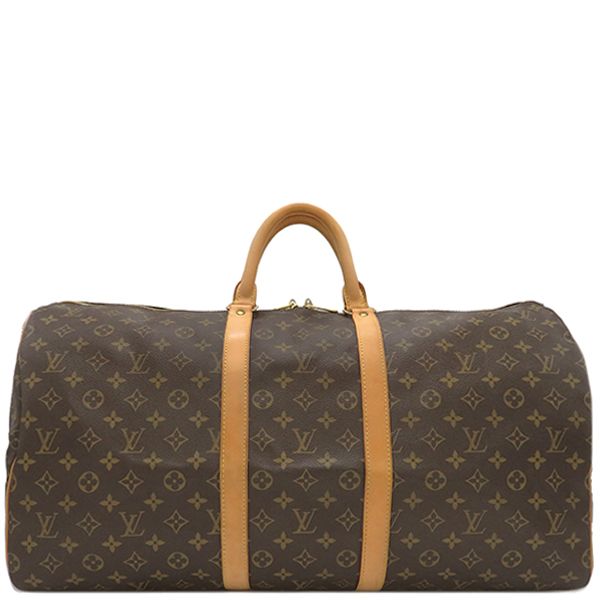 ルイヴィトン LOUIS VUITTON ボストンバッグ キーポル 55 モノグラムキャンバス モノグラム ゴールド金具 茶 鍵|パドロック M41424 MI8909