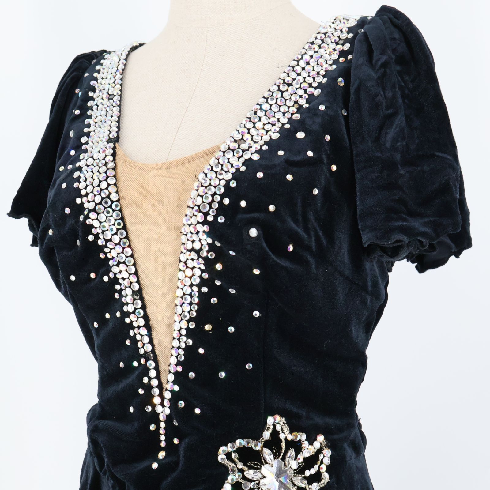 社交ダンス衣装】ブラック ラテン ワンピース ドレス 黒 ベロア  