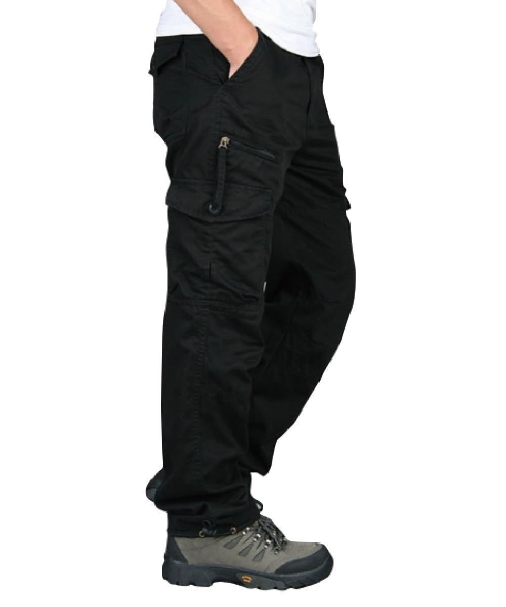 L_ブラック three Joy 履きやすいシンプルカーゴ カーゴパンツ メンズ ワークパンツ 作業着 大きいサイズ ポケット カーゴパンツ メンズ 大きいサイズ カーゴ パンツ 作業着 作業ズボン 長ズボン カジュアルパンツ ブラック L
