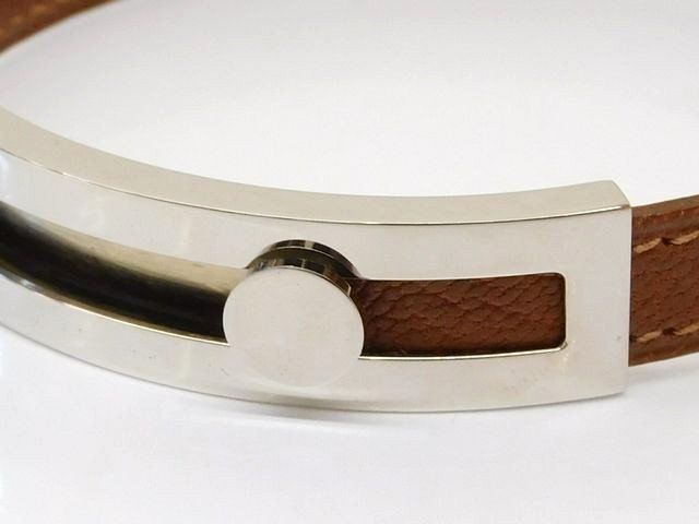 美品 エルメス □ プスプス □にF刻印 ブレスレット レザー×シルバー