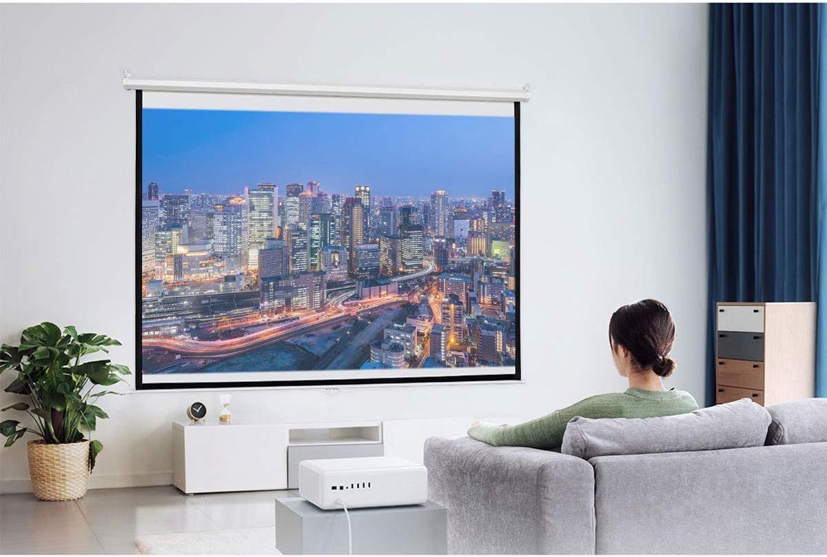 NIERBO-ColorfulLife 手動吊り下げ プロジェクター スクリーン 84インチ 4 3 4K フルハイビジョン 壁掛け ロール式 自立式 スクリーン 巻き上げ プロジェクター 用 ガラス繊維素材 マット ホワイト