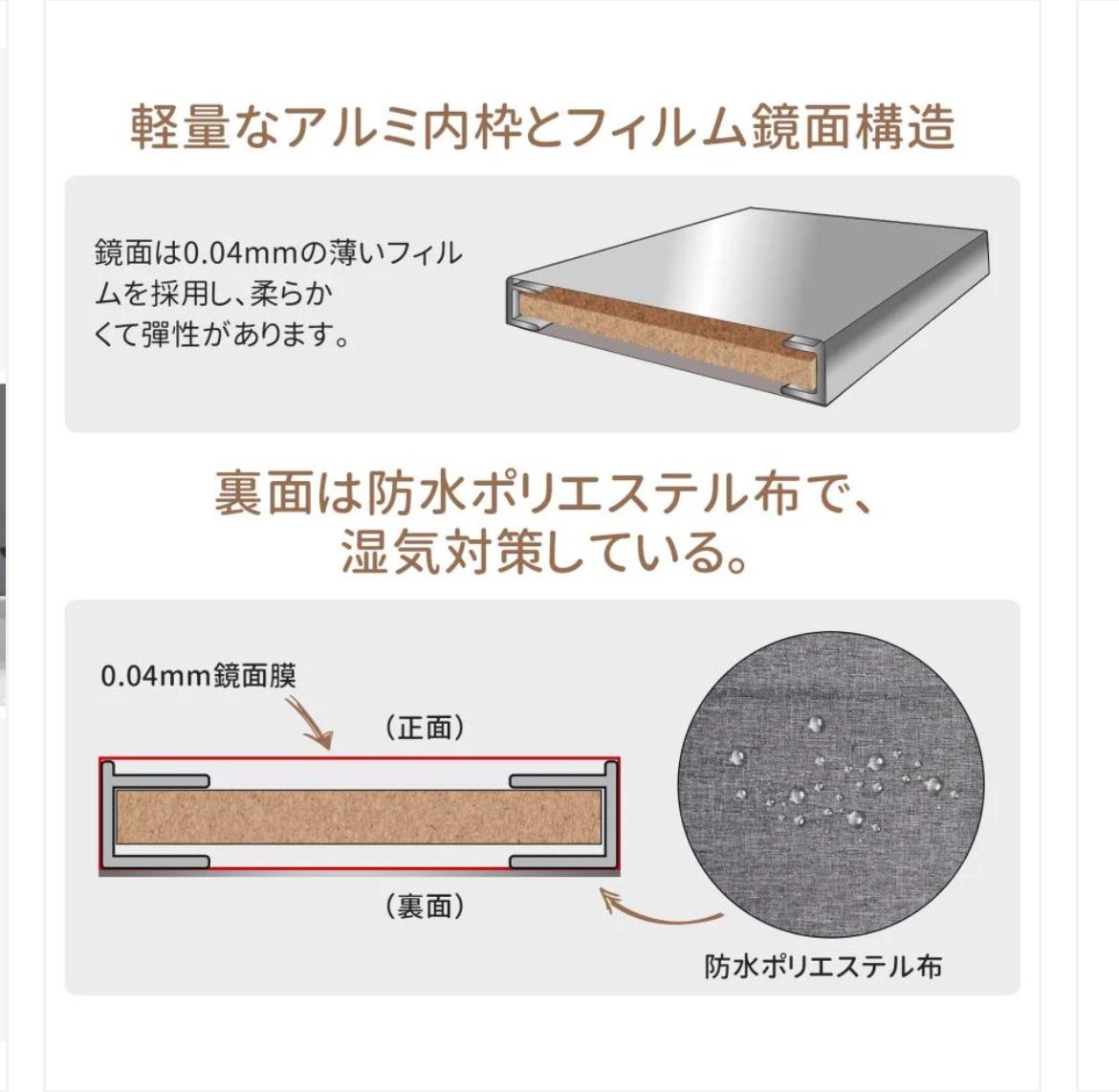 軽壁掛け鏡160x100白 割れない