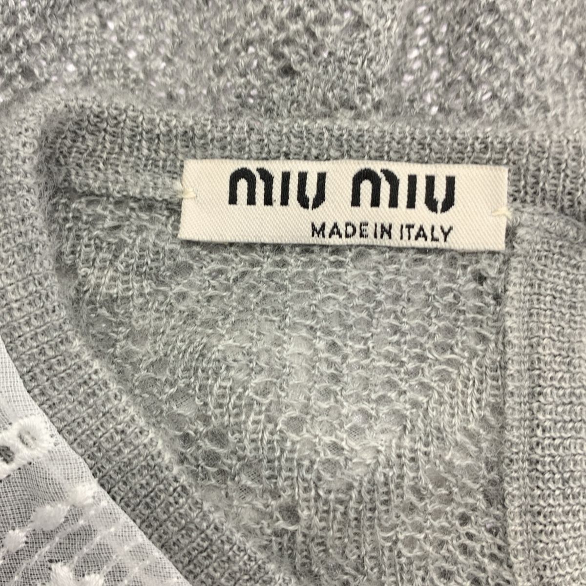 miu miu / ミュウミュウ レース付 半袖 カシミヤシルク ニット miu miu / ミュウミュウ | レース付 半袖 カシミヤシルク ニット