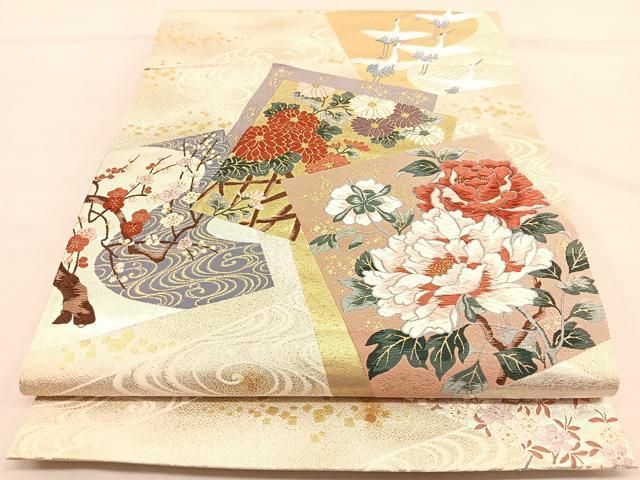 平和屋着物◎六通柄袋帯 唐織 琳派桃山趣花文 金糸 正絹 逸品