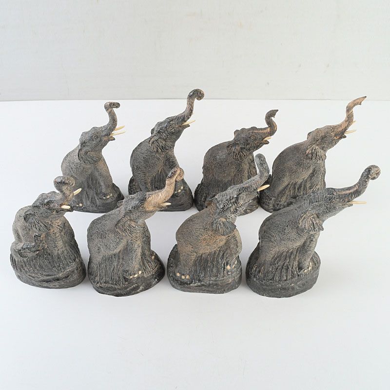 中国 水牛の角彫刻 象 置物 8点まとめて Z S30 水牛角・彫刻・