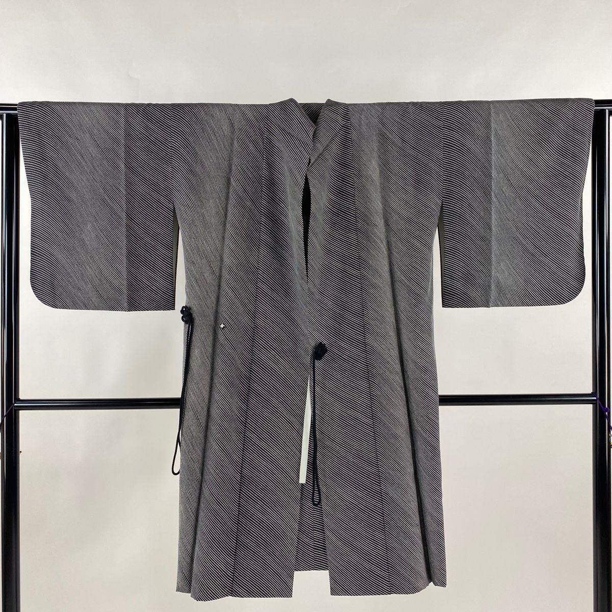 道中着 身丈103.5cm 裄丈63cm S 和装コート 斜縞 黒 正絹 美品 名品  