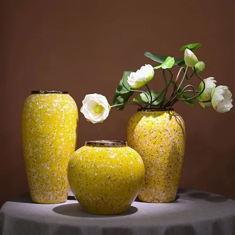 きいろ☆ドマン☆花瓶置物☆大きめ水差し☆陶器製美術品☆コレクション 花瓶 陶器 インテリア置物 デザイン 小さい 3つセット わかさま