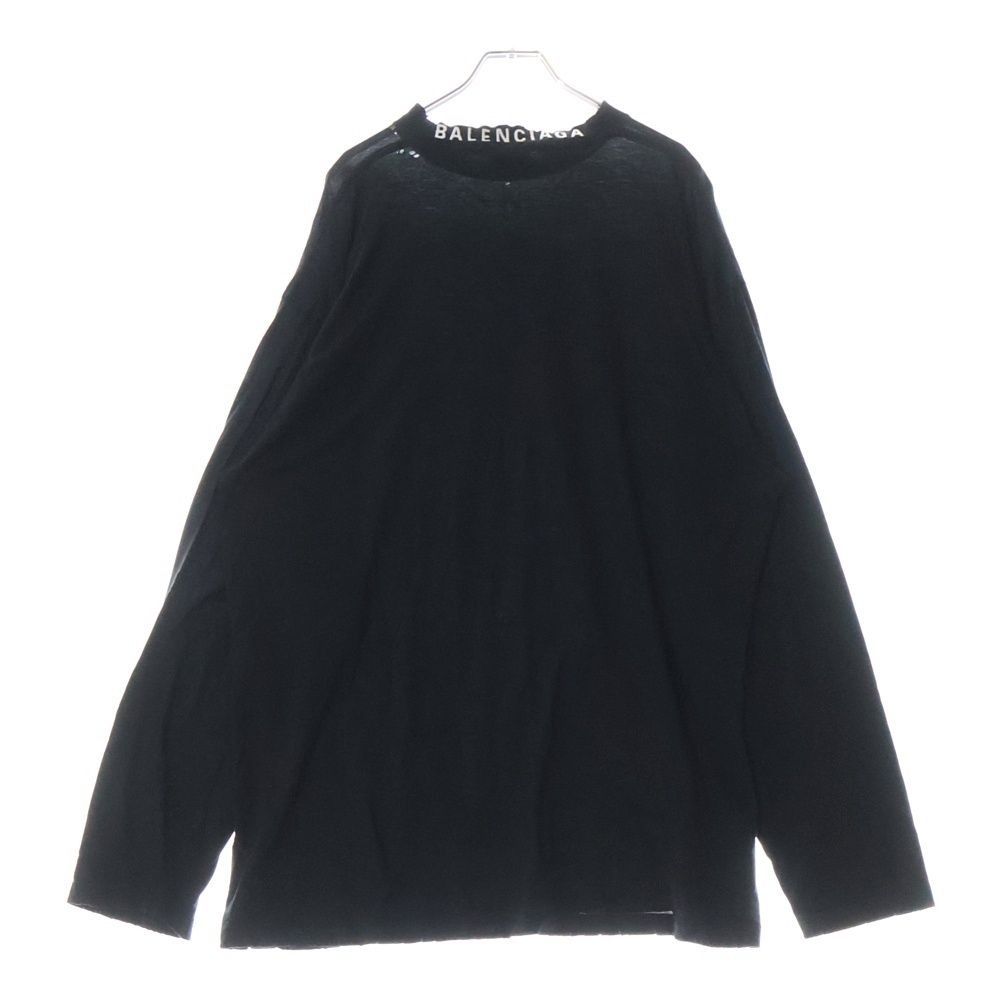 【関税込み】Balenciaga ブラック アシンメトリ 長袖トップス BALENCIAGA (バレンシアガ) ダメージ加工 ロゴ刺繍 長袖Tシャツ