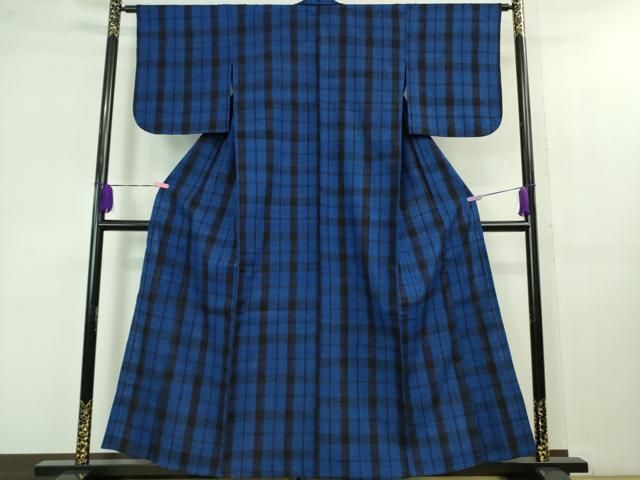 平和屋本店 上 浦野理一 経節紬 単衣 格子 DZAB1374kh5