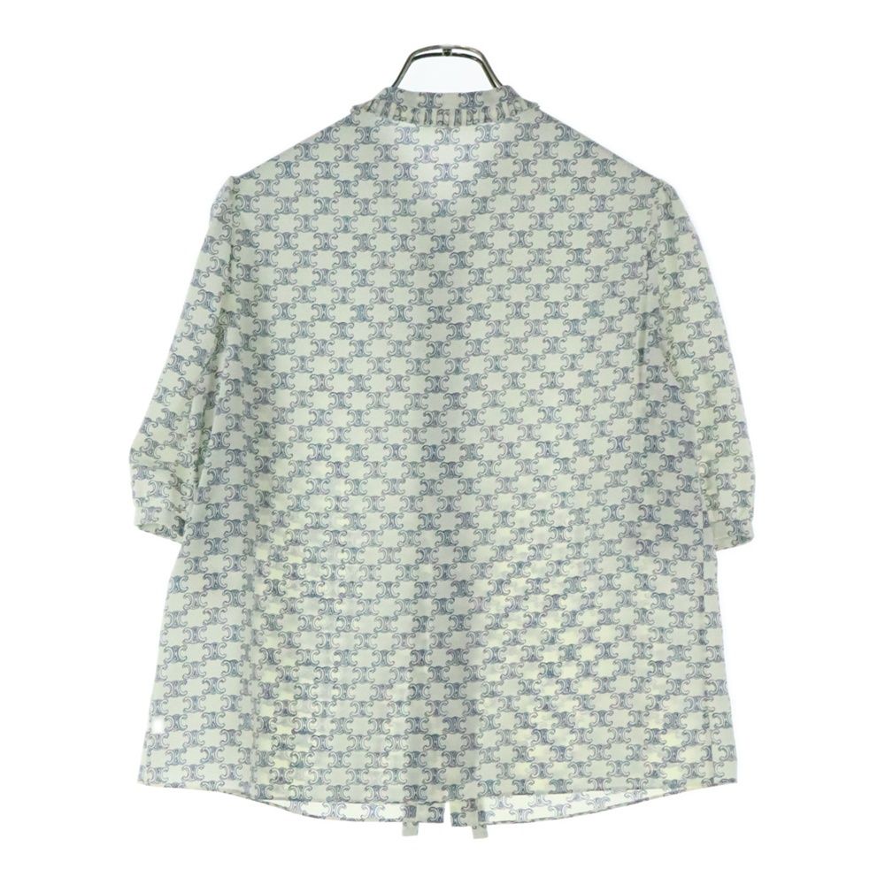 CELINE セリーヌ 22SS トリオンフ 総柄 シルク クレープデシン リボン 半袖シャツ ブラウス ホワイト レディース 2B553632P