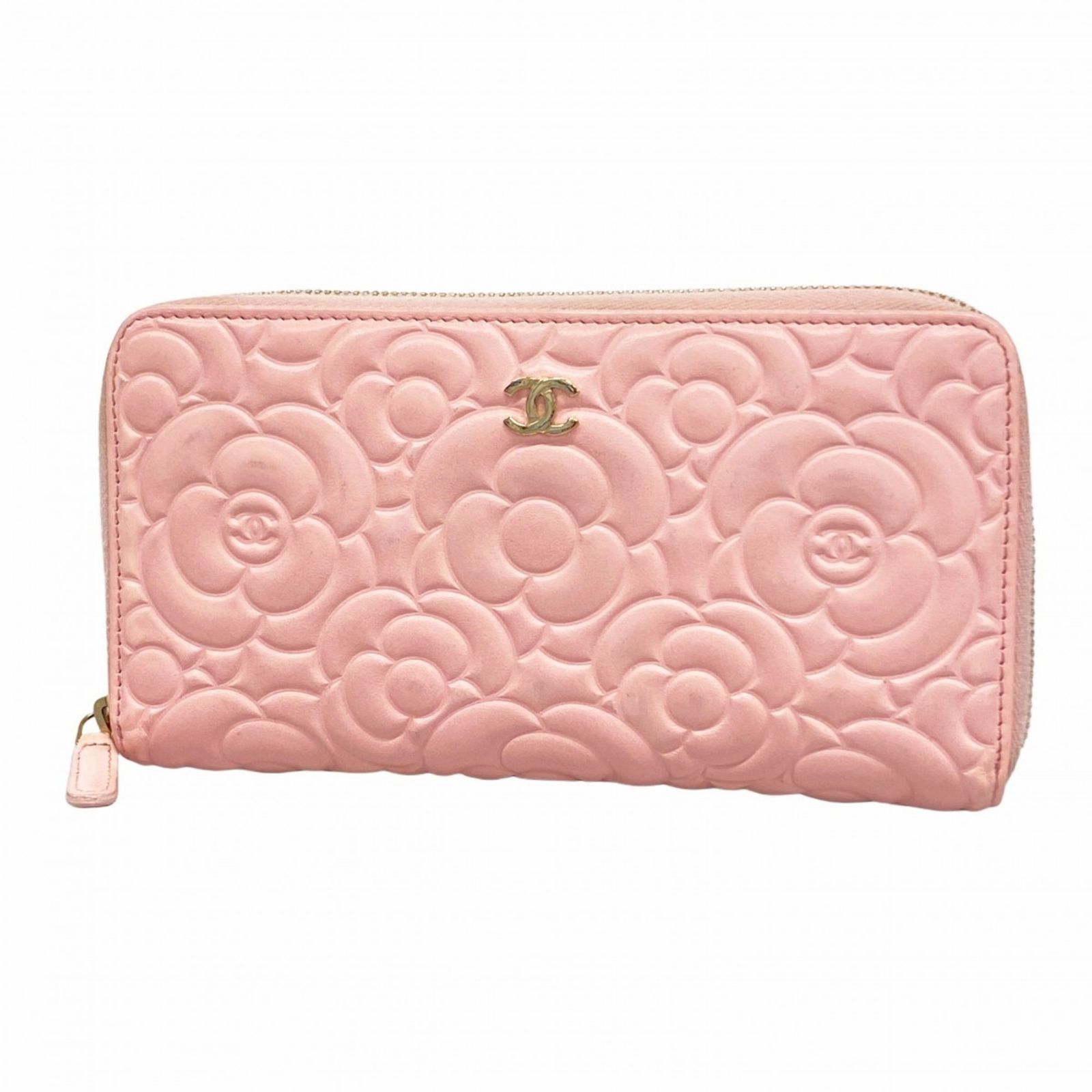 シャネル(Chanel) シャネル 長財布 カメリア ラムスキン ピンク