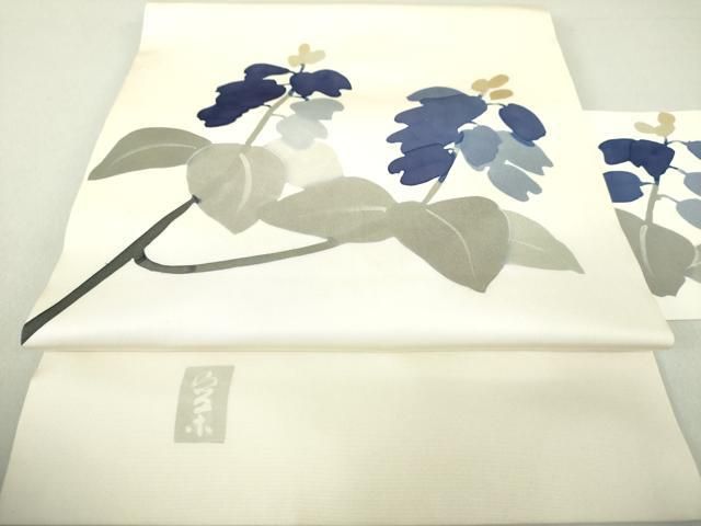 平和屋着物●日展染色作家　高久空木　ろうけつ染　塩瀬　九寸名古屋帯　草花文　正絹　逸品　DAAU5848ps 平和屋着物○日展染色作家 高久空木 ろうけつ染 塩瀬 九寸名古屋帯