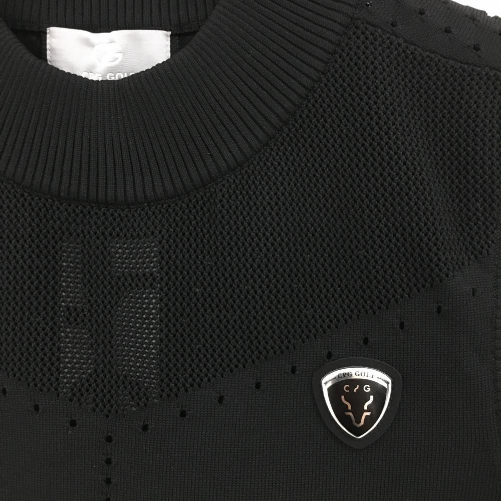 新品】CPG ニットベスト 黒 ロゴ白 透かし編み 立体ロゴ レディース 1