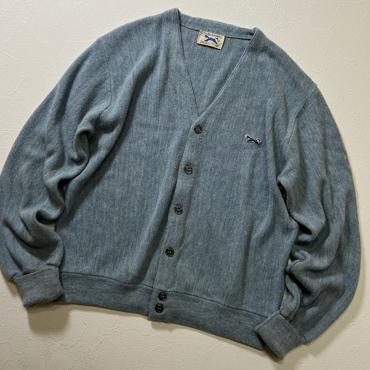 80s USA JCPenney The Fox アクリル カーディガン ジェイシーペニー ザ フォックス ブルーグレー M 古着