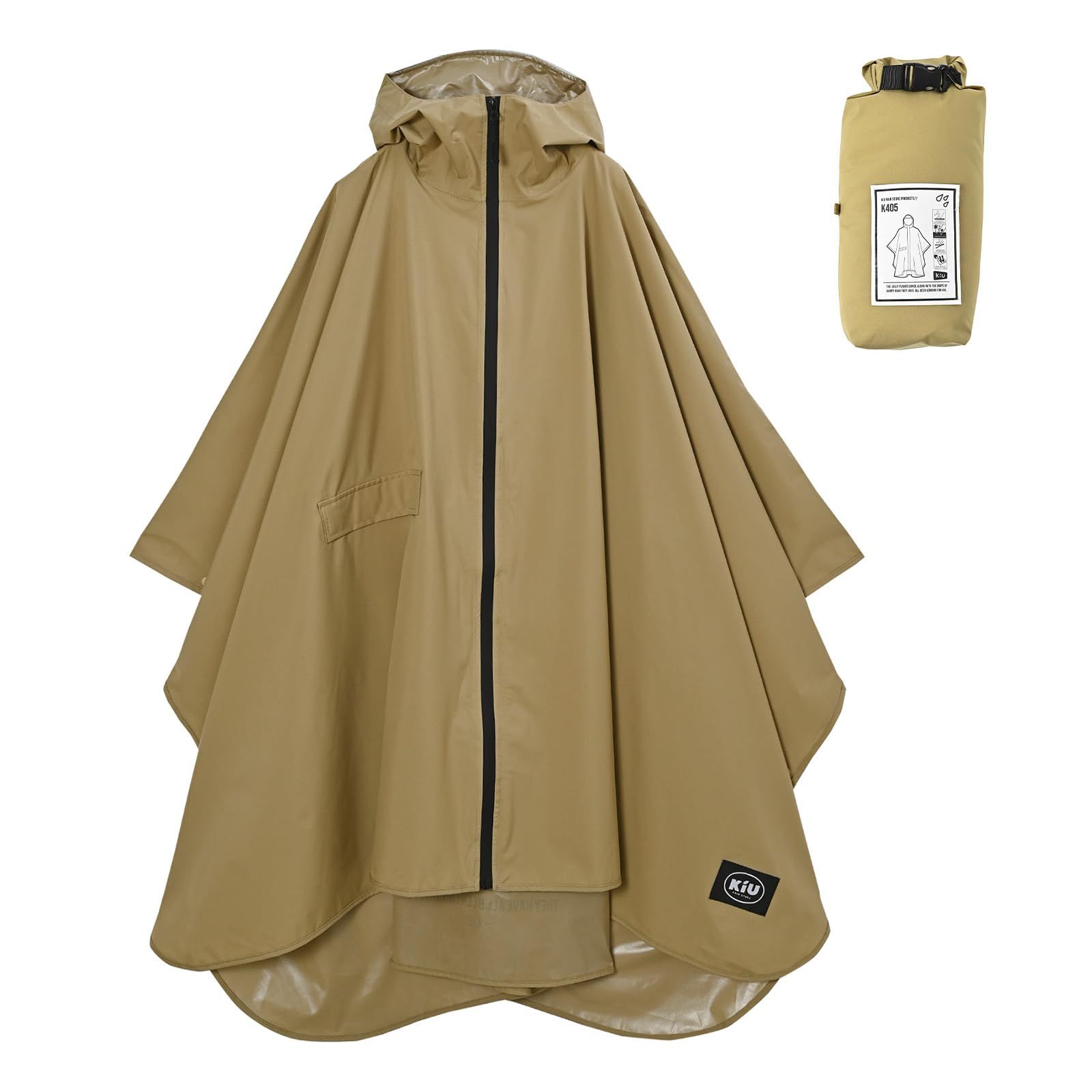 キウ レインポンチョ 2ND RAIN PONCHO - 2ND 防水 撥水 はっ水 耐水 雨対策 大雨 台風 梅雨 レインコート ポンチョ 雨具 雨ガッパ 雨合羽 収納袋 ポケット おしゃれ かわいい 通勤 通学 自転車 アウトドア フェス ベージュ