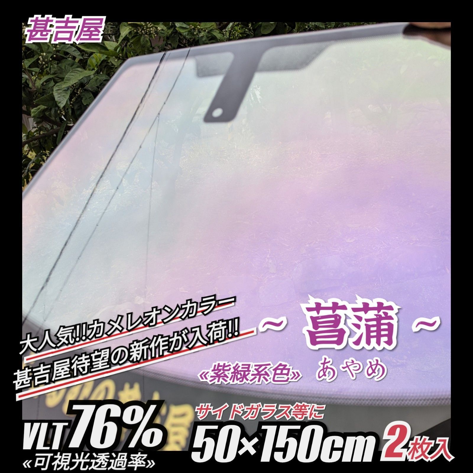 《新品》菖蒲あやめ/カメレオンティント/紫緑系/縦50×横150㎝　2枚入