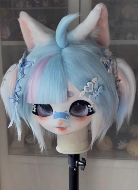 何でも揃う。 着ぐるみヘッド kigurumi NO.177 猫 青 ブルー ファースーツ 全頭ヘッド ケモノ マスク ぬいぐるみ コスプレ コスチューム