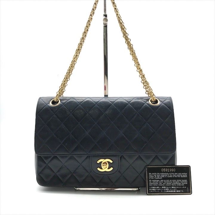 CHANEL シャネル ココマーク ターンロック マトラッセ 25 ラムスキン Wフラップ Wチェーン ショルダー バッグ かばん 斜め掛け a7577