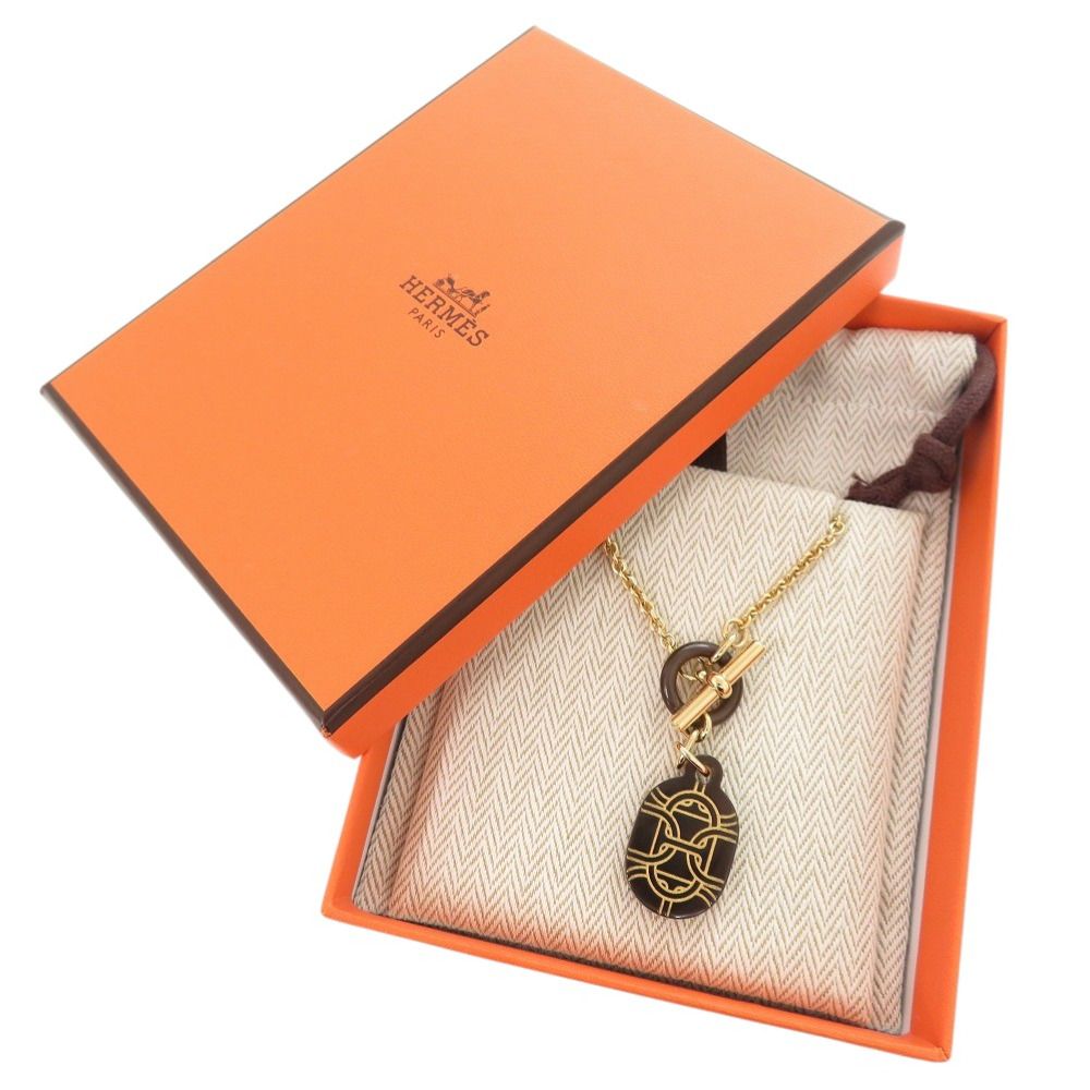 HERMES シェーヌダングル　バッファローホーン　ブラウンネックレス　エルメス 新品同様 エルメス シェーヌダンクル バッファローホーン メタル