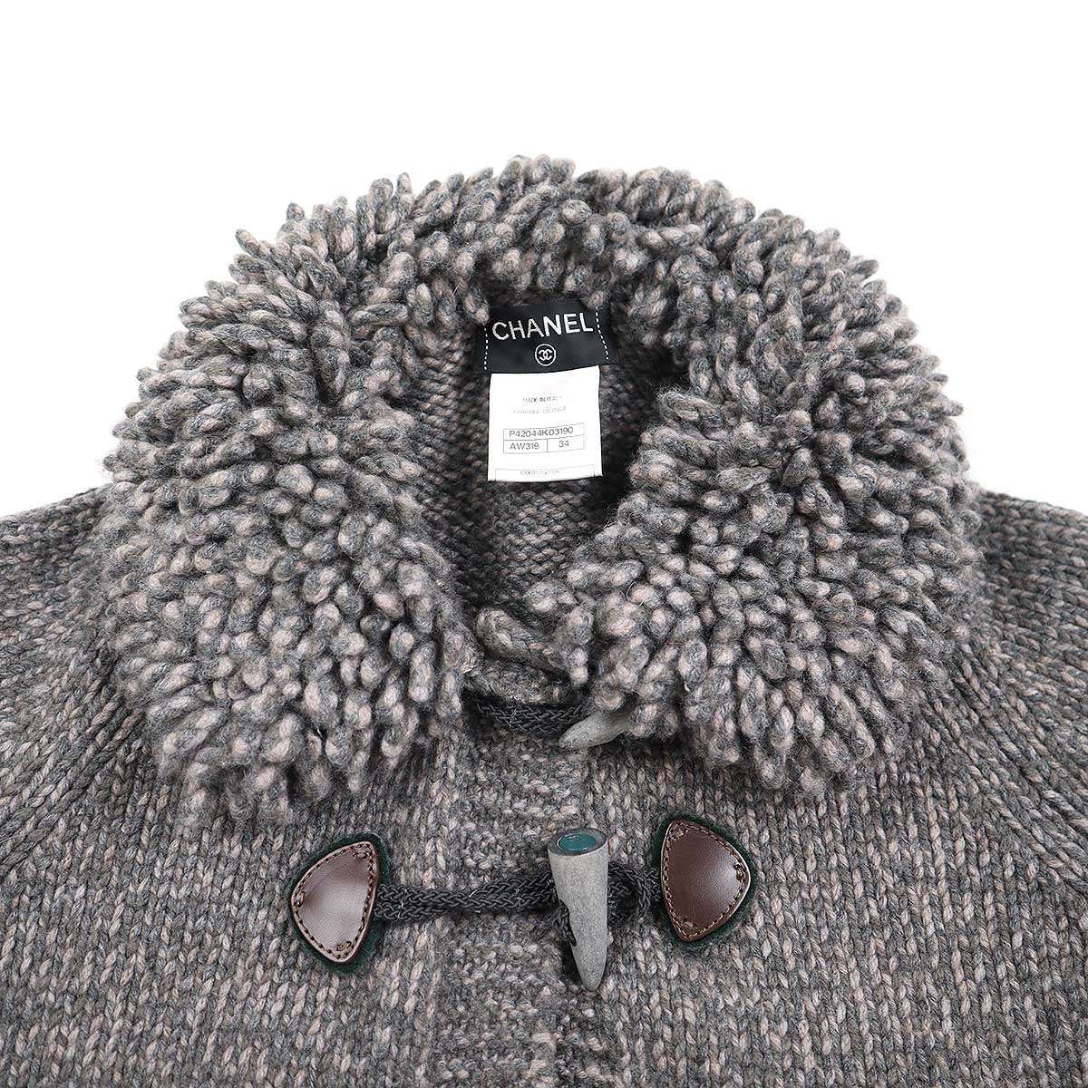 シャネル 11AW カシミヤニットダッフルコート ココマーク 34 グレー