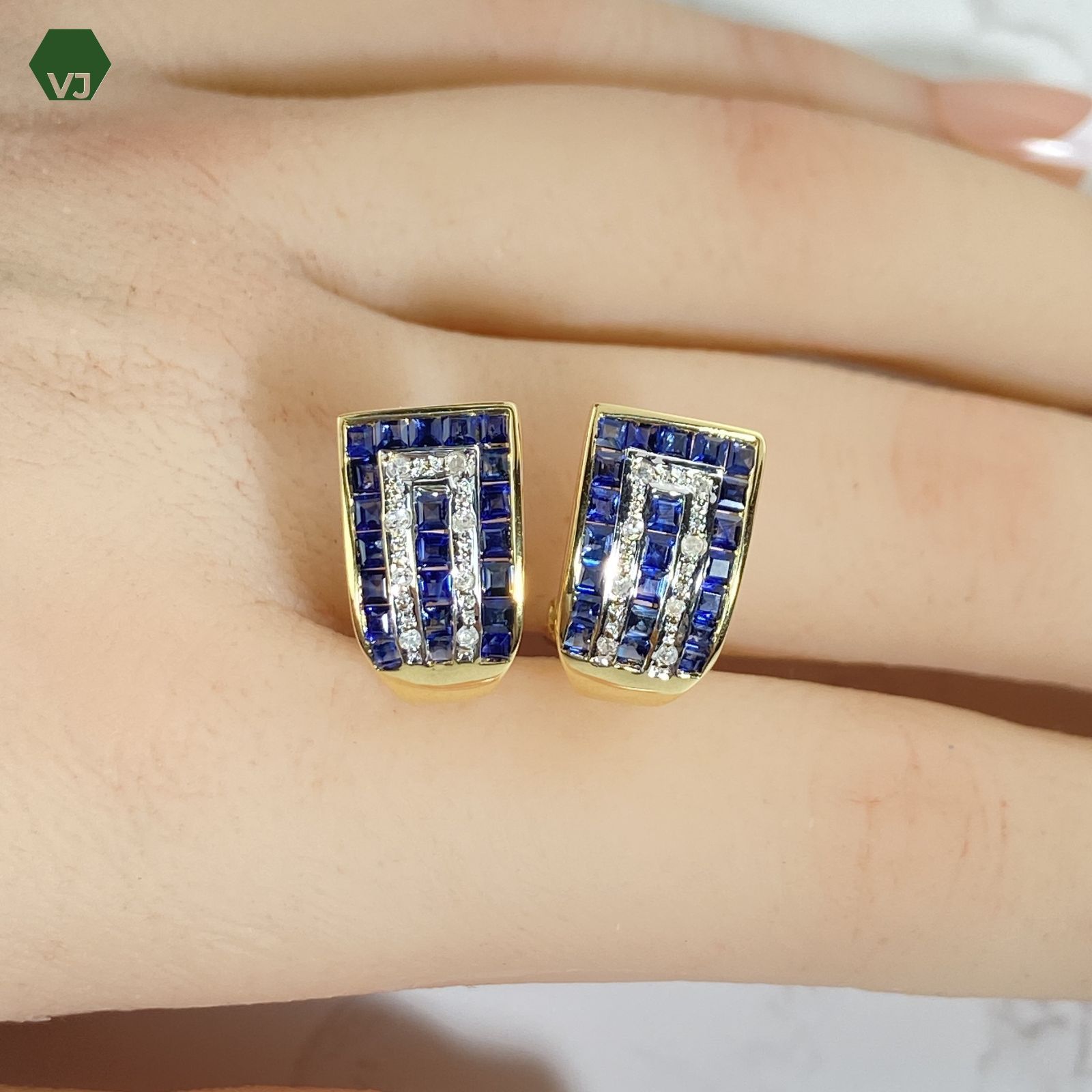 22-16】サファイア ダイヤモンド ピアス【中古】【18K/750】☆By vivid 