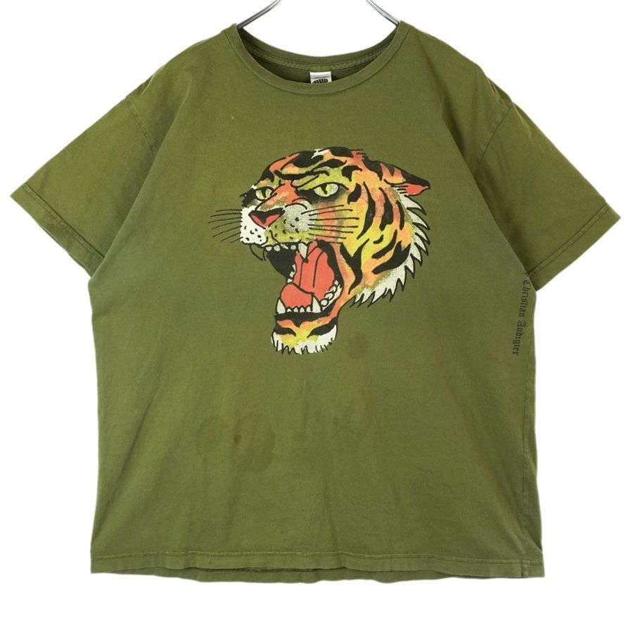 USA製エド ハーディーEdhardy半袖TシャツアニマルT動物タイガーtiger虎イラストペイント両面プリント緑モスグリーンvintageヴィンテージ40319  - メルカリ