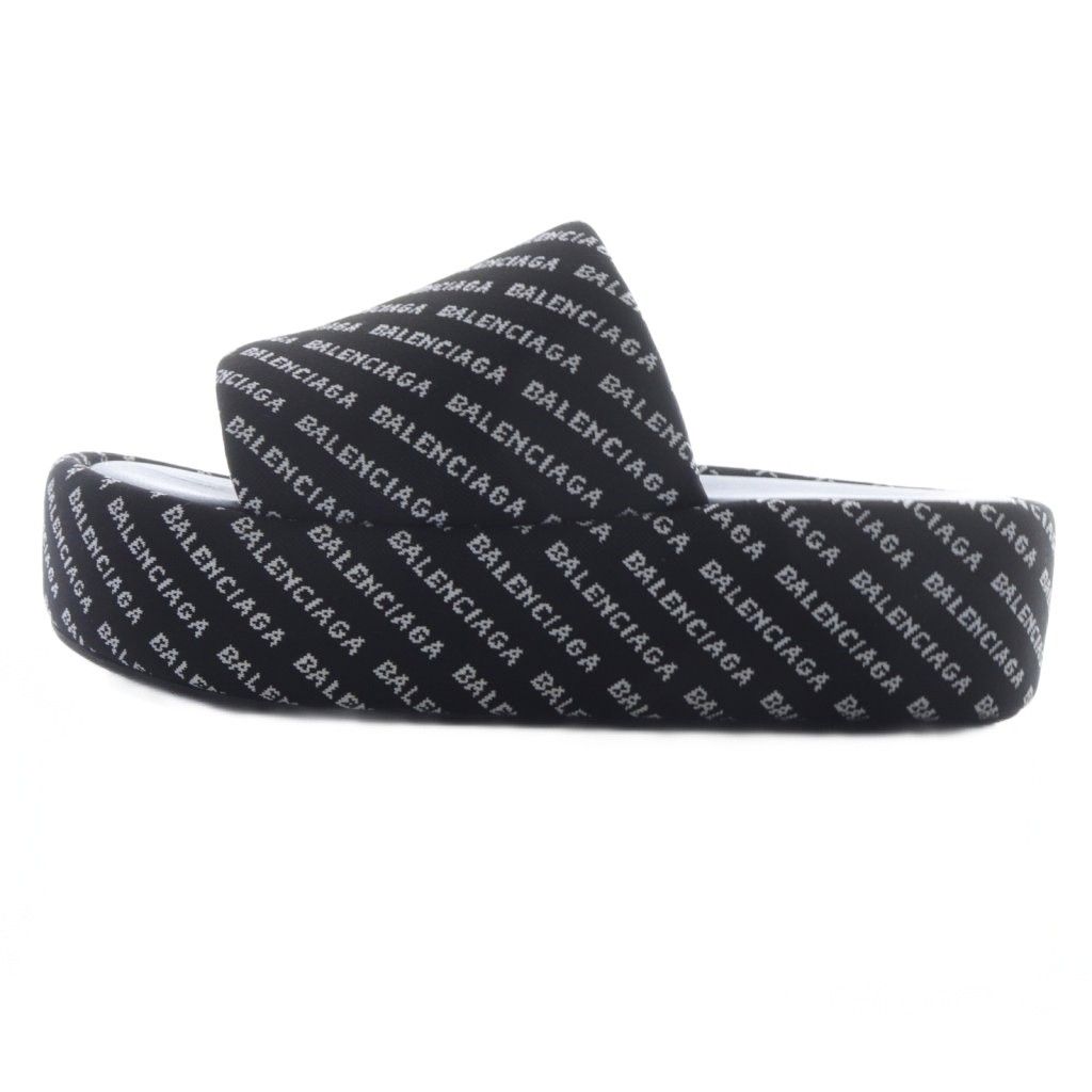 バレンシアガ RISE SLIDE ロゴ総柄 プラットフォーム サンダル ミュール 36 黒