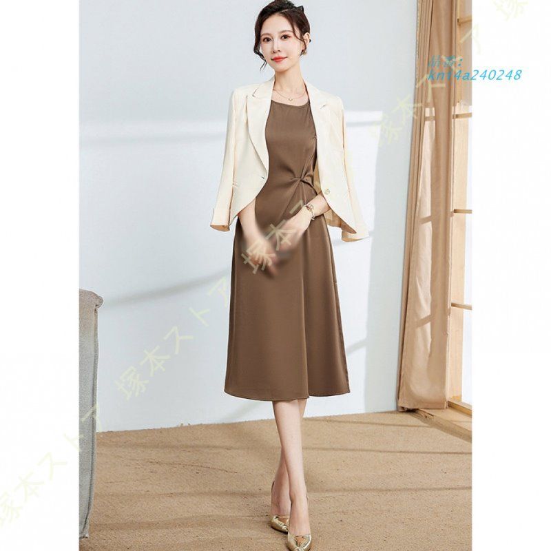 スーツワンピース レディース ミセス ブレザー ワンピース ジャケット オフィス セレモニー ドレス ファッション フォーマル 2点セット OL ビジネス 通勤 kni4a240248 MAAHADDERANG_COM