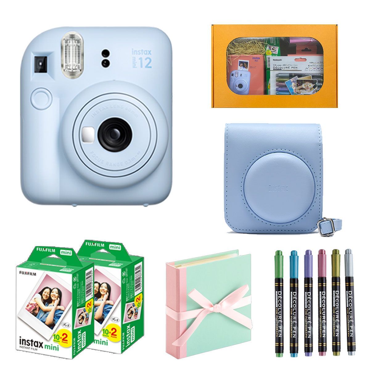 ギフト チェキB 富士フィルム チェキ インスタントカメラ instax mini12 パステルブルー カメラケース付きギフトBOXセット