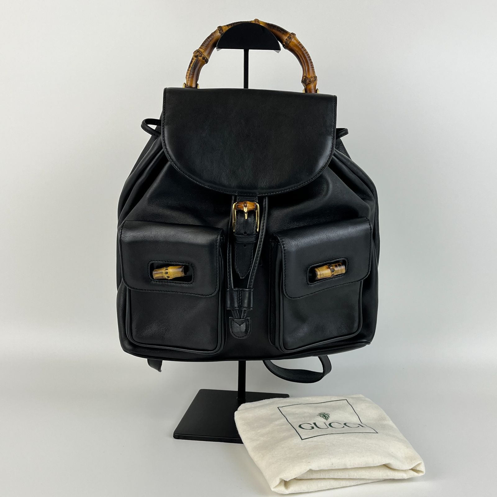 極美品 GUCCI グッチ バンブー　ブラック　シュック　リュックサック　黒 グッチ リュックサック 43080 ブラック ユニセックス レザー