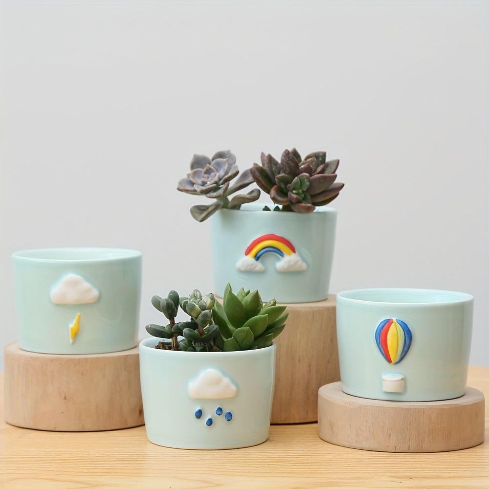 鉢植え 植木鉢 プランター プラントポット フラワーポット ガーデニング セラミック 屋内 屋外 インテリア 庭 玄関 雷 雨 虹 気球 4個セット ミニサイズ 多肉植物 サボテン 可愛い