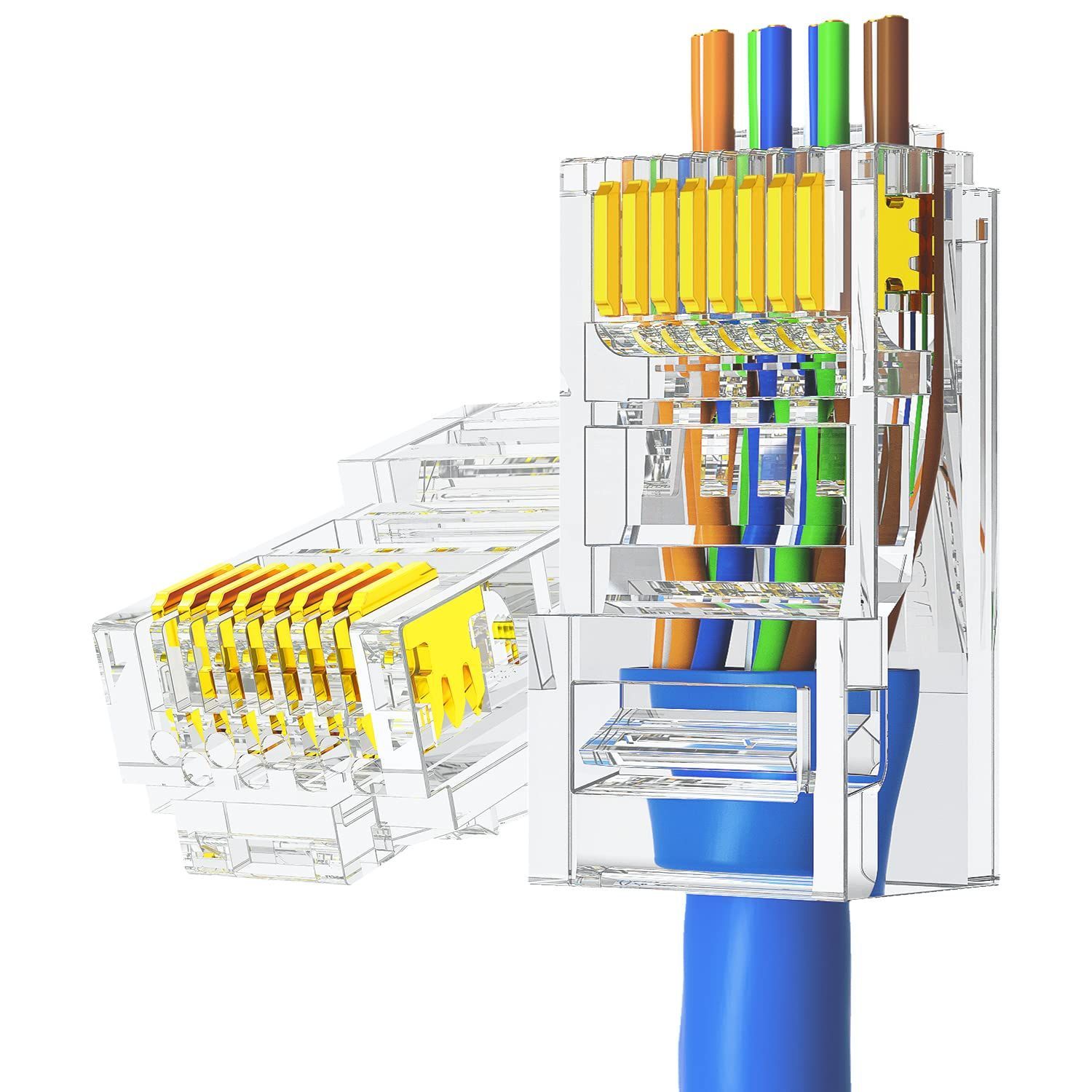 30個入 rj45 コネクタ 貫通 CAT6 UTP 保護カバー付 簡単成端 (30個入) 【AMPCOM 】lanコネクタ 貫通型 RJ45  モジュラープラグ 8P8C LAN コネクタ 1000Mbps 単線ヨリ線対応 爪折れ防止 ブレードが金めっき - メルカリ