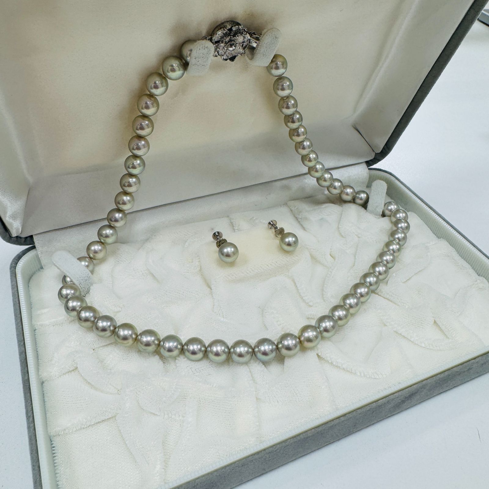 A ヴィンテージ パール ネックレス イヤリング 本真珠 シルバー K14WG グリーンシルバー レディース アクセサリー 冠婚葬祭 上品 オシャレ
