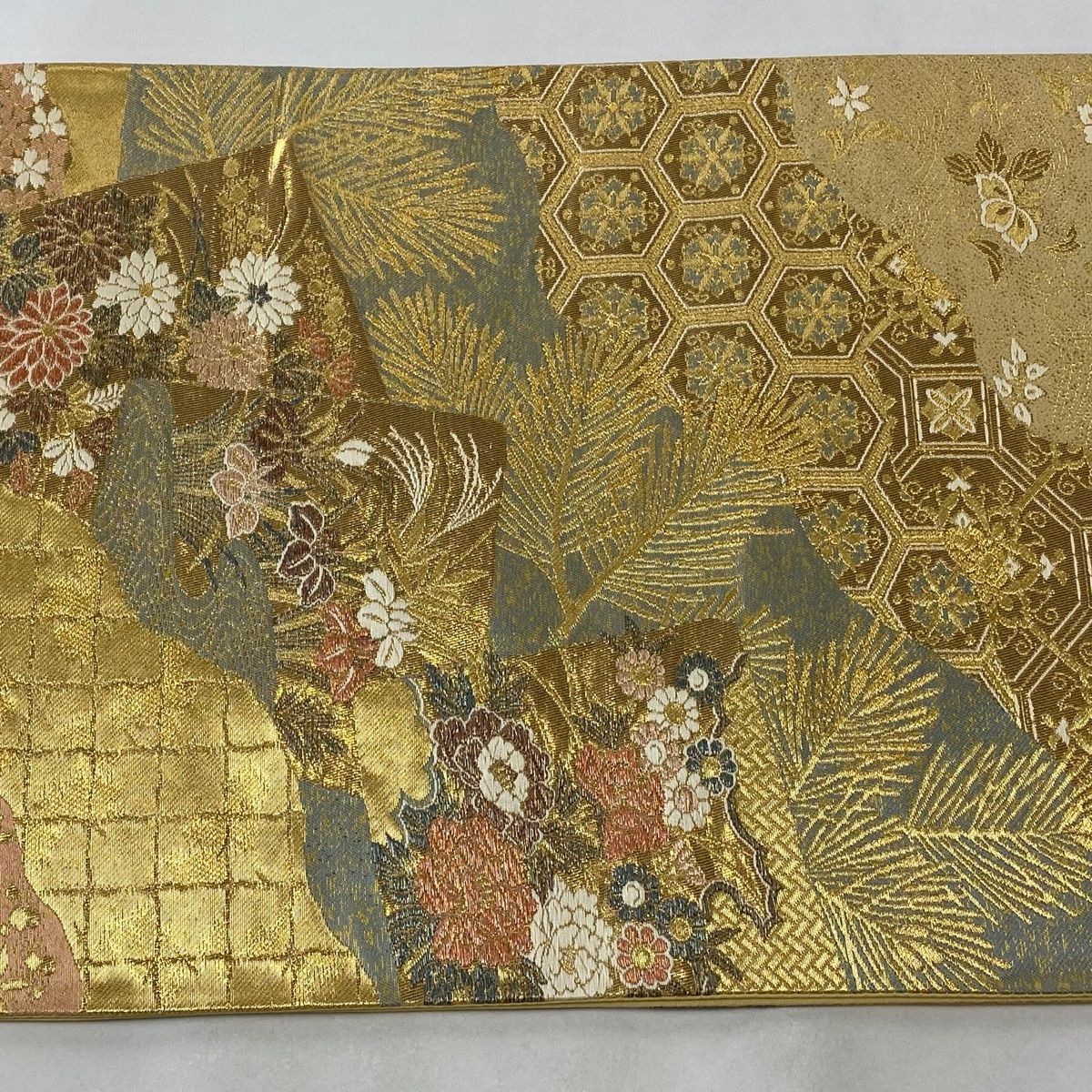 袋帯 美品 秀品 道長若松小袖文 色紙 金糸 箔 金色 六通 正絹